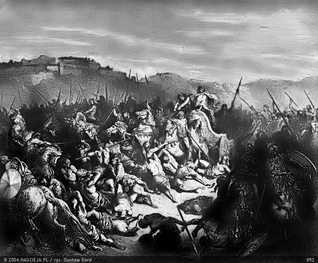 Grafiki Gustawa Dor do Biblii Jakuba Wujka - 092 Zwycięstwo Achaba nad Syryjczykami 3 Król. 20,29.jpg
